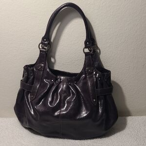 Plum Purple Faux Leather Shoulder Bag Slouchy Hobo Style Large EUC